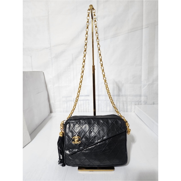 CHANEL Vintage Lambskin Quilted Flap Tassel Shoulder Bag Black - Picture 1 of 15